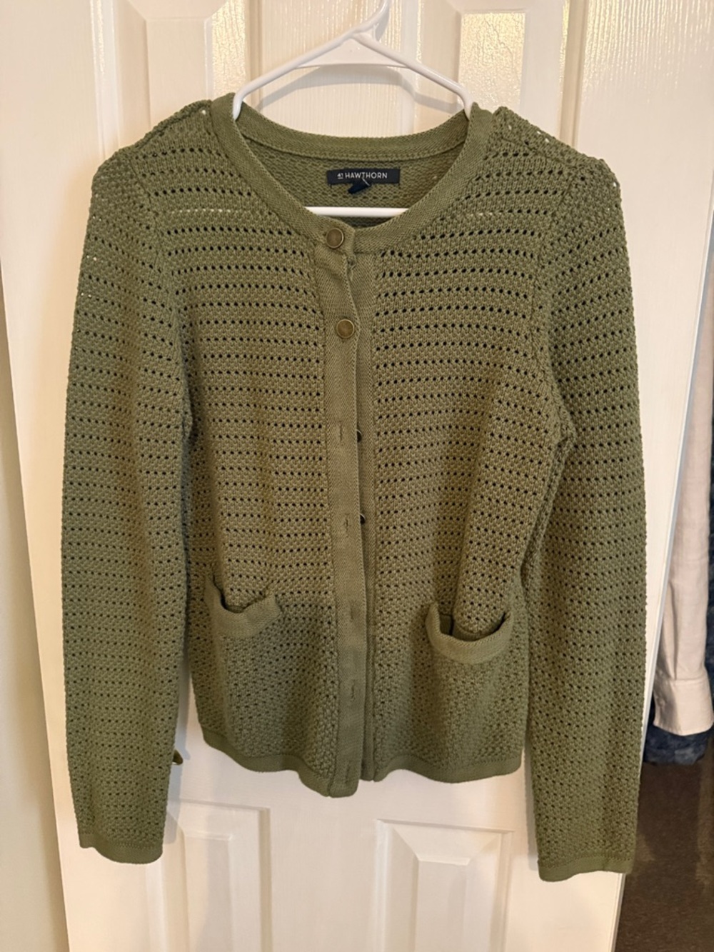 41 Hawthorn Olive Knit Crochet Button-Front Cardigan
